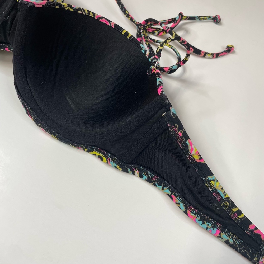 Victorias Secret 34D Flirt Bandeau Bikini Top Floral 3DA Black Pink Blue #1325 - Picture 8 of 12